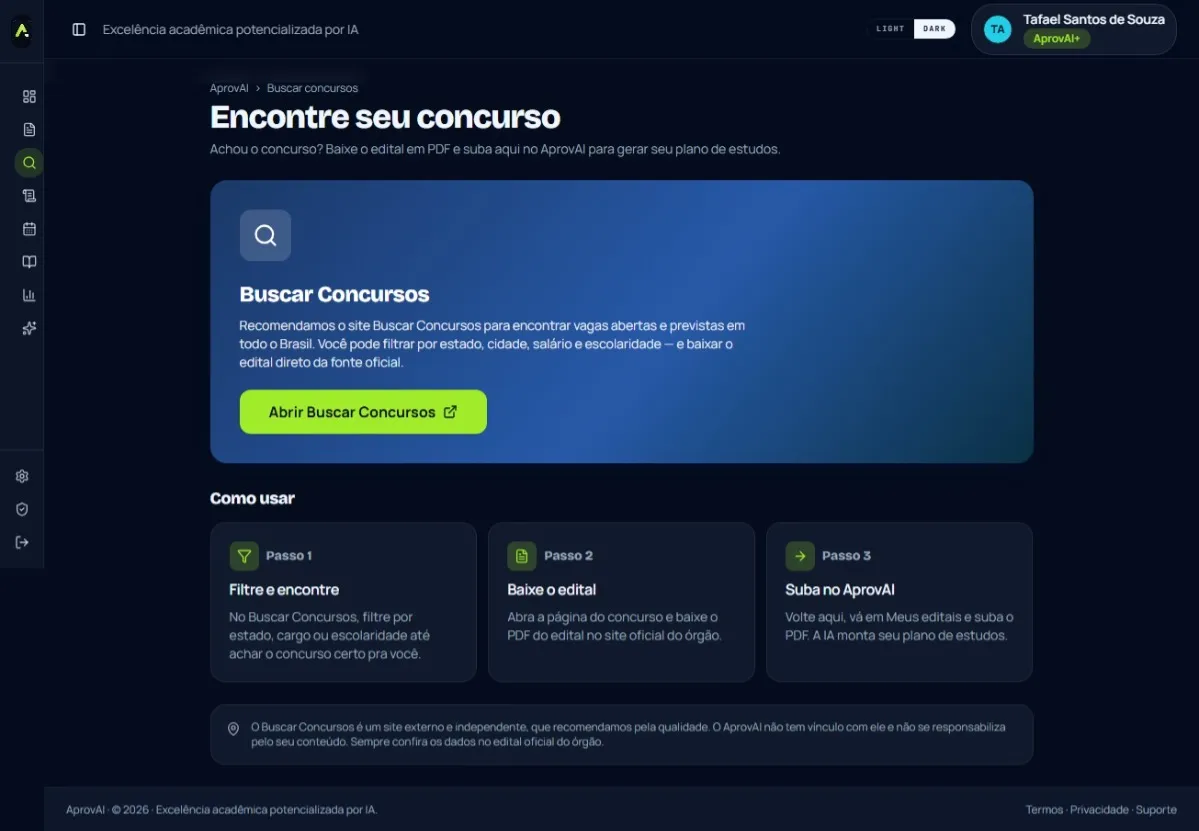 Buscar concursos no app